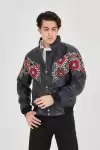 Erkek İçi Astarlı İçten Yaka Kısmı Peluşlu Suni Kumaş Vintage Ceket - Lacivert