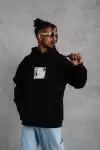 Erkek Ön Arka Baskılı Kapşonlu Sweat - Siyah