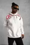 Erkek Ön ve Arka Baskılı Kapüşonlu 3 İplik Sweatshirt - Beyaz