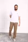 Erkek Pamuklu Keten Rahat Kesim Terletmez Kumaş Bağcıklı Pantolon Kahve