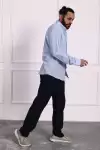 Erkek Pamuklu Keten Rahat Kesim Terletmez Kumaş Bağcıklı Pantolon Lacivert
