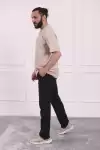Erkek Pamuklu Keten Rahat Kesim Terletmez Kumaş Bağcıklı Pantolon Siyah