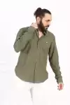 Erkek Regular Fit Yazlık Keten Gömlek Açık Haki