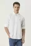 Erkek Regular Fit Yazlık Keten Gömlek Beyaz