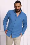 Erkek Regular Fit Yazlık Keten Gömlek Orta Mavi