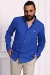 Erkek Regular Fit Yazlık Keten Gömlek Saks Mavisi