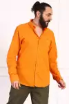 Erkek Regular Fit Yazlık Keten Gömlek Turuncu