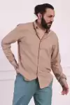 Erkek Regular Fit Yazlık Keten Gömlek Vizon