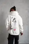 Erkek Şapkalı Güvercin Baskılı Kapşonlu Sweat - Beyaz