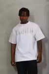 Unisex Oversize Taşlı Bisiklet Yaka T-Shirt - Beyaz