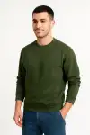 Erkek Üç İplik Düz Bisiklet Yaka SweatShirt - Haki