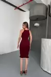 Fırfır Detaylı Triko Elbise- Bordo