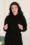 Kadın 3 İplik Şardonlu, Kapşonlu Sweatshirt - Eşofman altı Takım Siyah