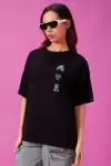 Kadın Baskılı Oversize T-shirt - Siyah