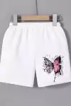 Kadın Beli Lastikli Baskılı Mini Şort - Beyaz