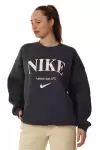 Kadın Bisiklet Yaka Desenli İçi Pamuklu Oversize Kalıp Sweatshirt Antrasit