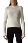 Kadın Bisiklet Yaka Parmak Geçmeli Esnek Body Beyaz