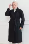 Tam12den Kadın Kolu Katlamalı Kaşe Kumaş İçi Astarlı Kaşmir Kaşe Kaban - Lacivert