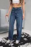 Kadın Geniş Baggy Paça Arkası Tokalı Jean Kot Pantolon Mavi