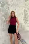 Kadın Kolsuz Yarım Bağazlı Badi bluz - Bordo
