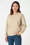 Kadın Üç İplik Düz Bisiklet Yaka SweatShirt - Bej