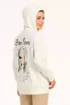 Kadın Üç İplik Kapşonlu ön ve Arka Baskılı SweatShirt hoodie- Beyaz