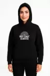Kadın Üç İplik Kapüşonlu Ön ve Arka Baskılı SweatShirt hoodie - Siyah