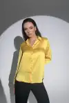 Kadın Uzun Kollu Düğmeli Buluz Gömlek - Sarı