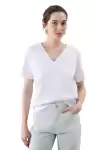 Kadın V Yaka Basic Pamuklu T-Shirt Beyaz