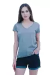 Kadın V Yaka Basic Pamuklu T-Shirt Soluk Mavi