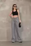 Kadın Yüksek Bel Geniş Baggy Paça Taş İşlemeli Jean Kot Pantolon