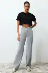 Kadın Yüksek Bel Geniş Paça Regular Fit Jean İnce Kot Pantolon Gri