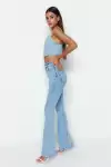 Kadın Yüksek Bel İspanyol Paça Slim Fit Jean Kot Pantolon Buz Mavisi