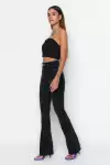 Kadın Yüksek Bel İspanyol Paça Slim Fit Jean Kot Pantolon Siyah
