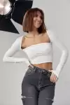 Kara Yaka Uzun Kollu Crop - Beyaz