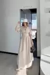 Kısa Kollu Uzun Elbise - Kırık Beyaz