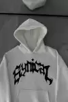 Kışlık Kapüşonlu Baskılı Oversize SweatShirt- Beyaz