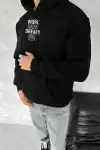 Kışlık Üç İplik Kapüşonlu SweatShirt - Siyah