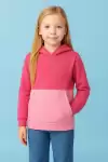Kız Çocuk Kapüşonlu Kanguru Çepli Parçalı SweatShirt - Renkli