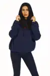 Kore Model Yıldız Baskılı Kanguru Cepli Kadın Sweat
