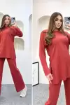 Yazlık Fitilli Triko Bol Paça İkili Takım Bluz - Pantolon Bordo