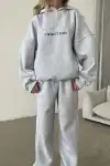 Nakış İşlemeli Üç İplik Sweat Takım- Gri