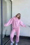 Nakış İşlemeli Üç İplik Sweat Takım- Pembe