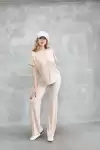 Osy Modal Yumuşak dokulu Kumaş Bisiklet Yaka Kısa Kollu Takım - Bej