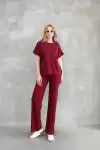 Osy Modal Yumuşak dokulu Kumaş Bisiklet Yaka Kısa Kollu Takım - Bordo