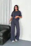 Osy Modal Yumuşak Dokulu Kumaş Bisiklet Yaka T-shirt Bol paça Pantalon ikili Takım -Antrasit