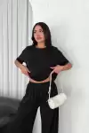 Osy Modal Yumuşak Dokulu Kumaş Bisiklet Yaka T-shirt Bol paça Pantalon ikili Takım -Siyah