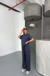Osy Modal Yumuşak Dokulu Kumaş Kısa Kollu Bluz Rahat Pantalon ikili Takım- Füme