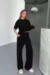 Osy Modal Yumuşak Dokulu Kumaş Kısa Kollu Bluz Rahat Pantalon ikili Takım- Siyah