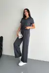 Osy Modal Yumuşak Dokulu Kumaş Kısa Kollu Yakalı T-shirt Pantalon ikili Takım- Antrasit